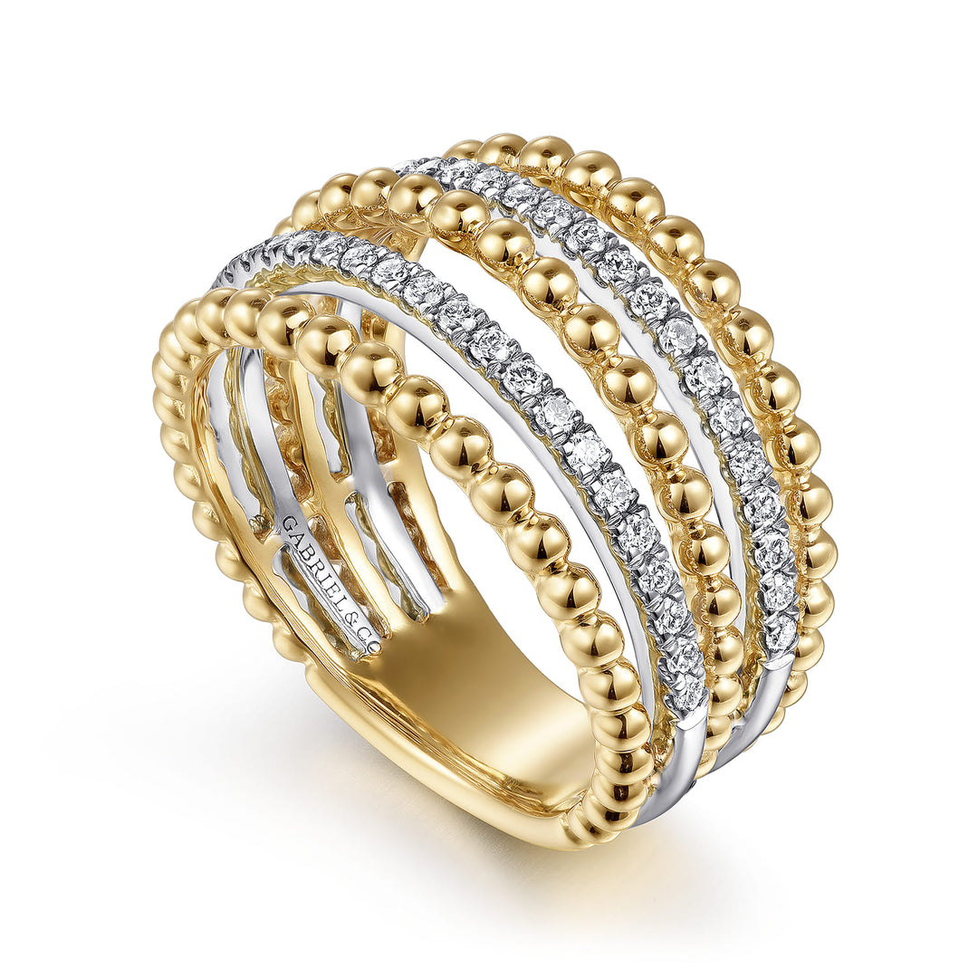 Bujukan 14K Two-Tone Gold Multi Row Wide Ring