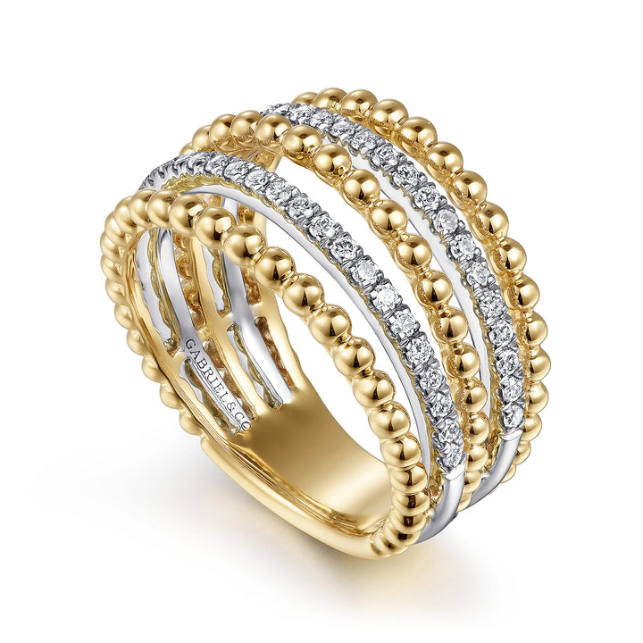 Bujukan 14K Two-Tone Gold Multi Row Wide Ring