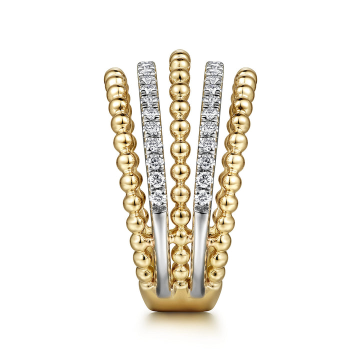 Bujukan 14K Two-Tone Gold Multi Row Wide Ring