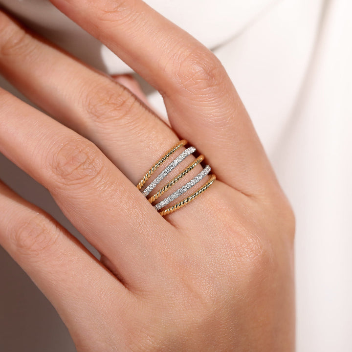 Bujukan 14K Two-Tone Gold Multi Row Wide Ring