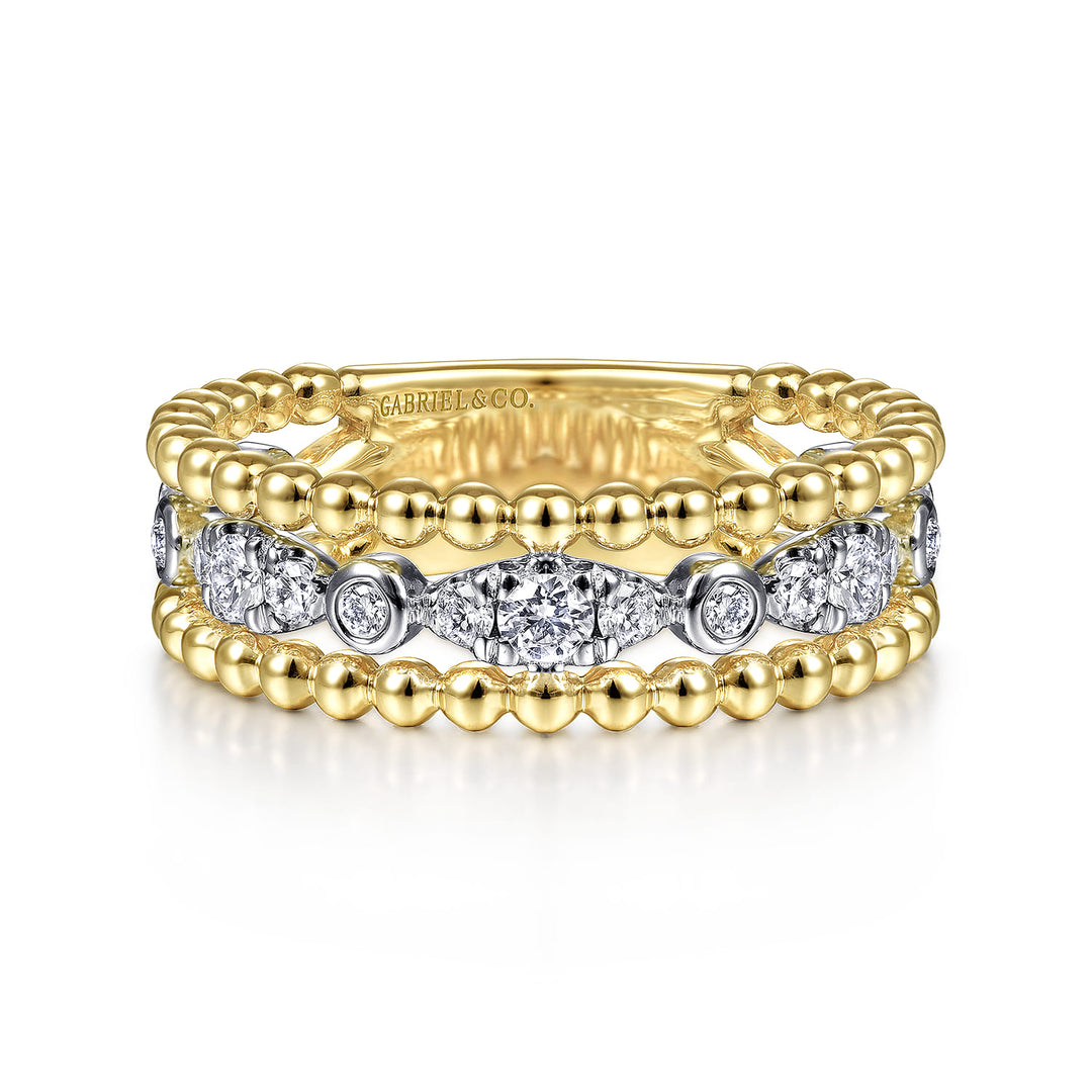Bujukan 14K Two-Tone Gold Beaded Ring