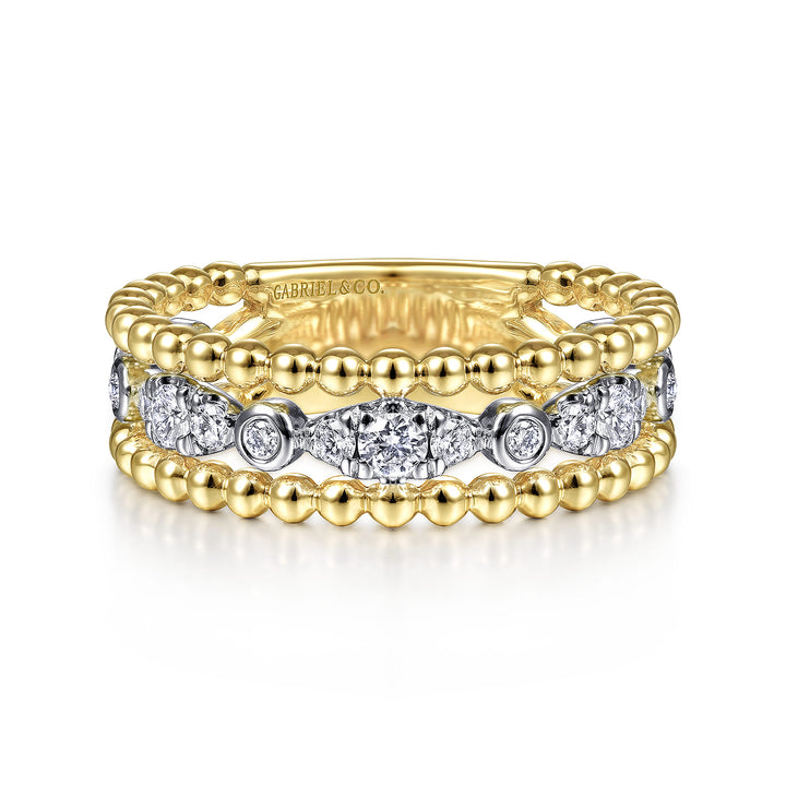 Bujukan 14K Two-Tone Gold Beaded Ring