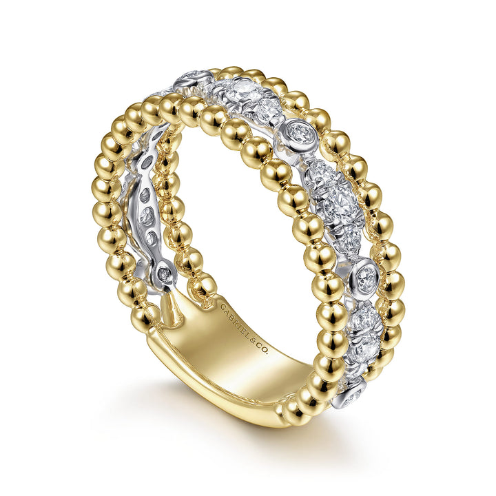 Bujukan 14K Two-Tone Gold Beaded Ring
