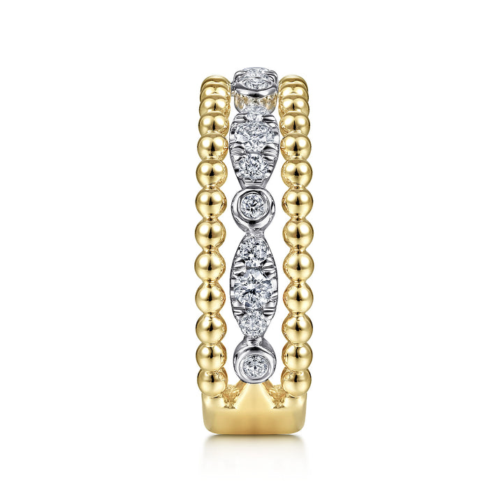 Bujukan 14K Two-Tone Gold Beaded Ring
