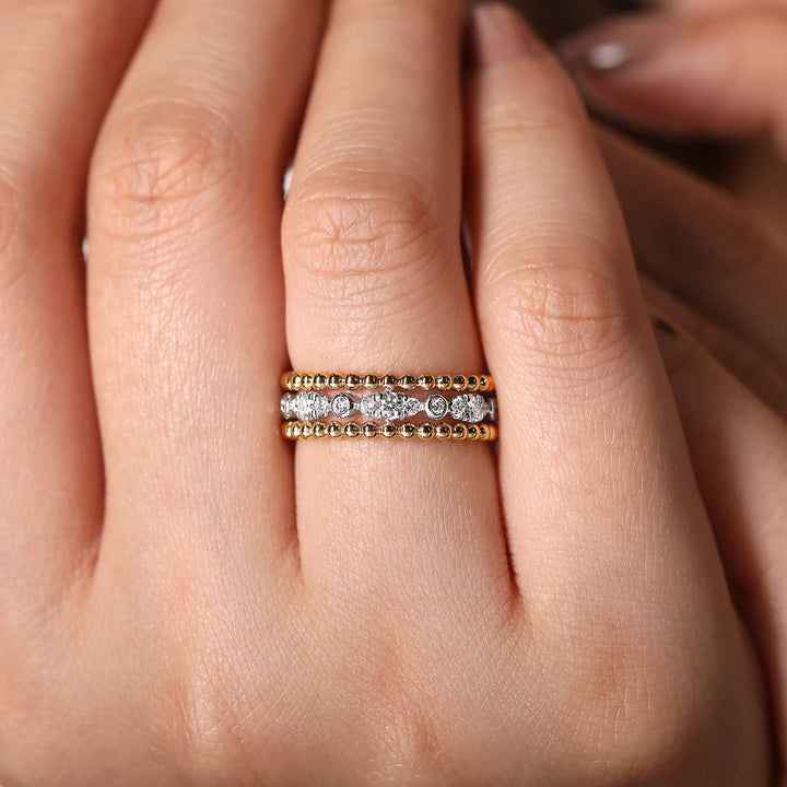Bujukan 14K Two-Tone Gold Beaded Ring