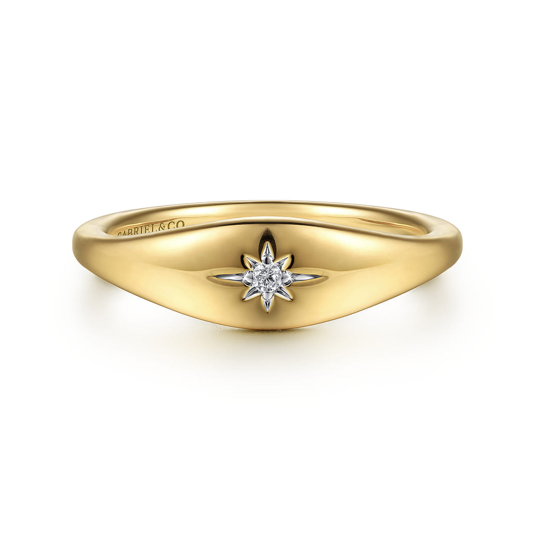 Contemporary 14K Yellow Gold Starburst Signet Ring