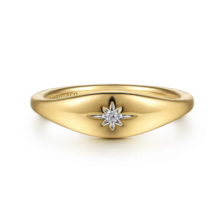 Contemporary 14K Yellow Gold Starburst Signet Ring