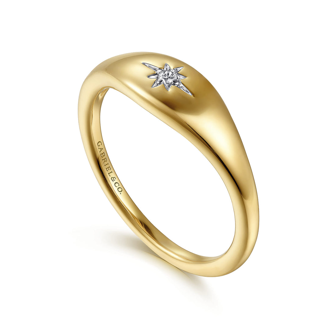 Contemporary 14K Yellow Gold Starburst Signet Ring