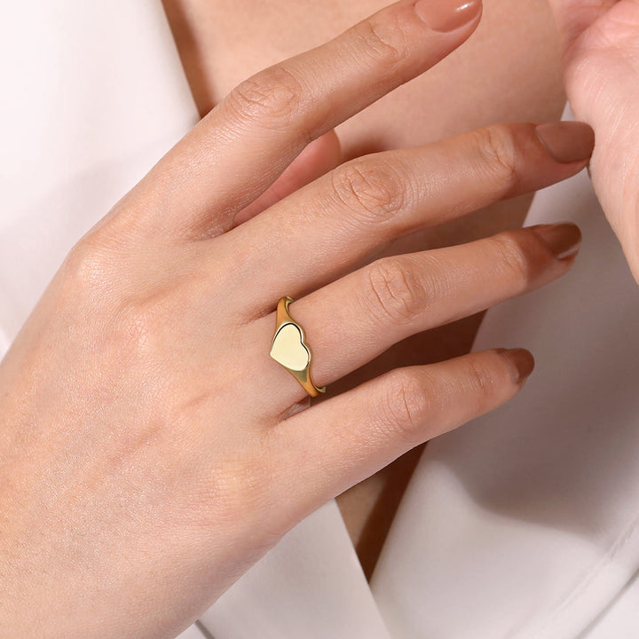Contemporary 14K Yellow Gold Heart Signet Ring