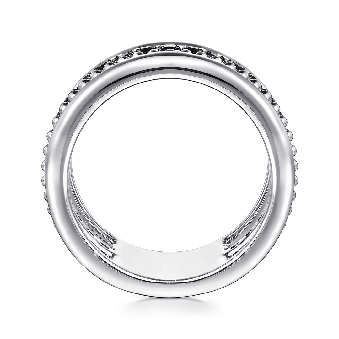 Sterling Silver Black Spinel Pyramid Multi Row Stackable Ring