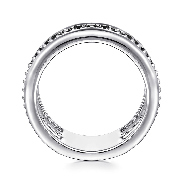 Sterling Silver Black Spinel Pyramid Multi Row Stackable Ring