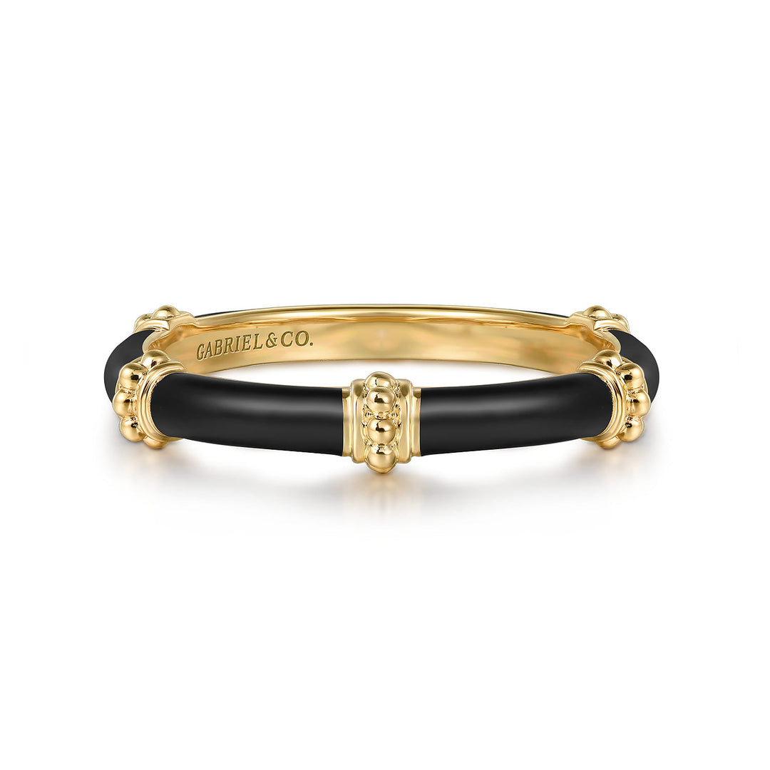 Bujukan 14K Yellow Gold Split Bar Enamel Stackable Ring
