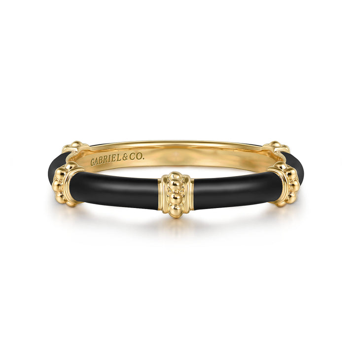 Bujukan 14K Yellow Gold Split Bar Enamel Stackable Ring