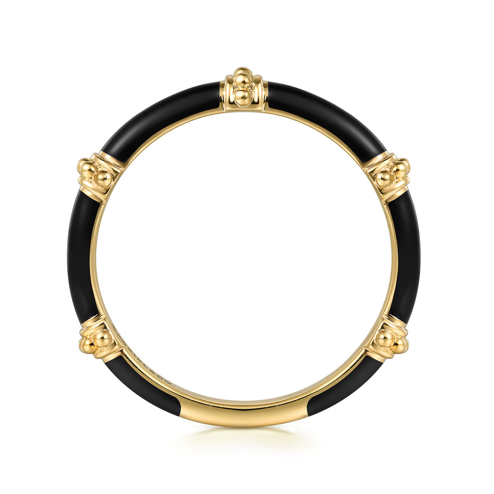 Bujukan 14K Yellow Gold Split Bar Enamel Stackable Ring
