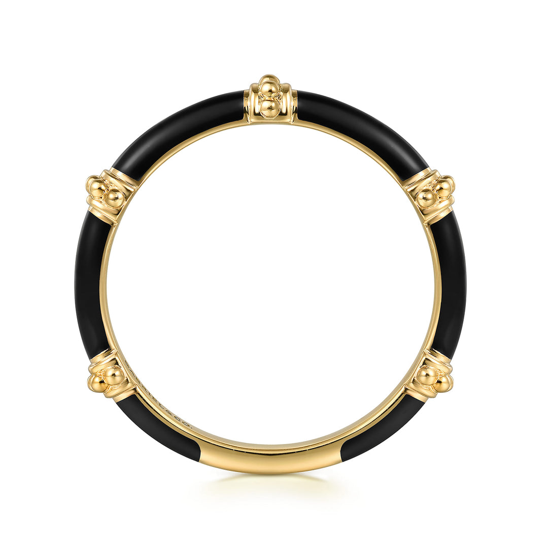 Bujukan 14K Yellow Gold Split Bar Enamel Stackable Ring