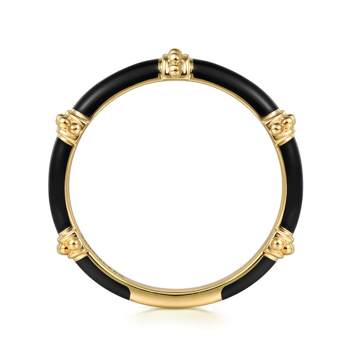 Bujukan 14K Yellow Gold Split Bar Enamel Stackable Ring