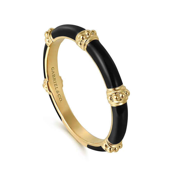Bujukan 14K Yellow Gold Split Bar Enamel Stackable Ring