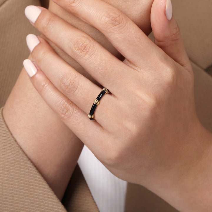 Bujukan 14K Yellow Gold Split Bar Enamel Stackable Ring