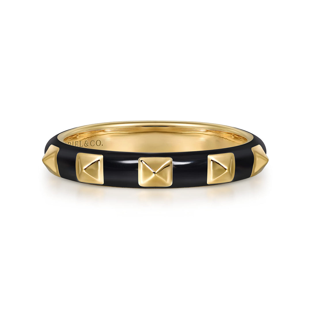 14K Yellow Gold Pyramid Stackable Enamel Ring