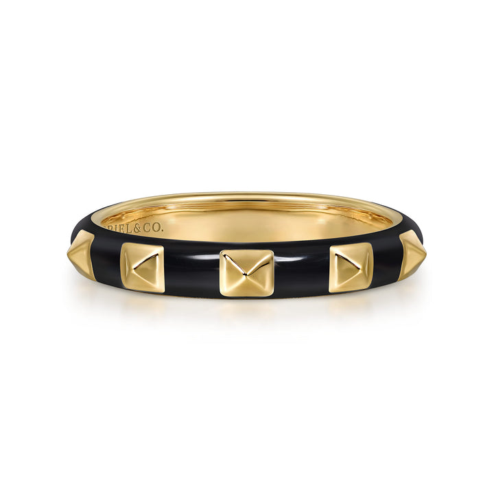 14K Yellow Gold Pyramid Stackable Enamel Ring