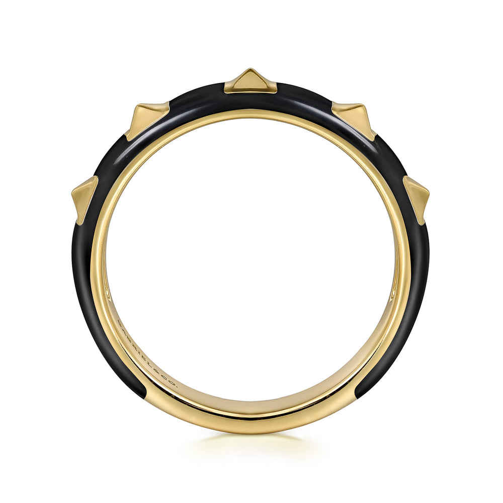 14K Yellow Gold Pyramid Stackable Enamel Ring