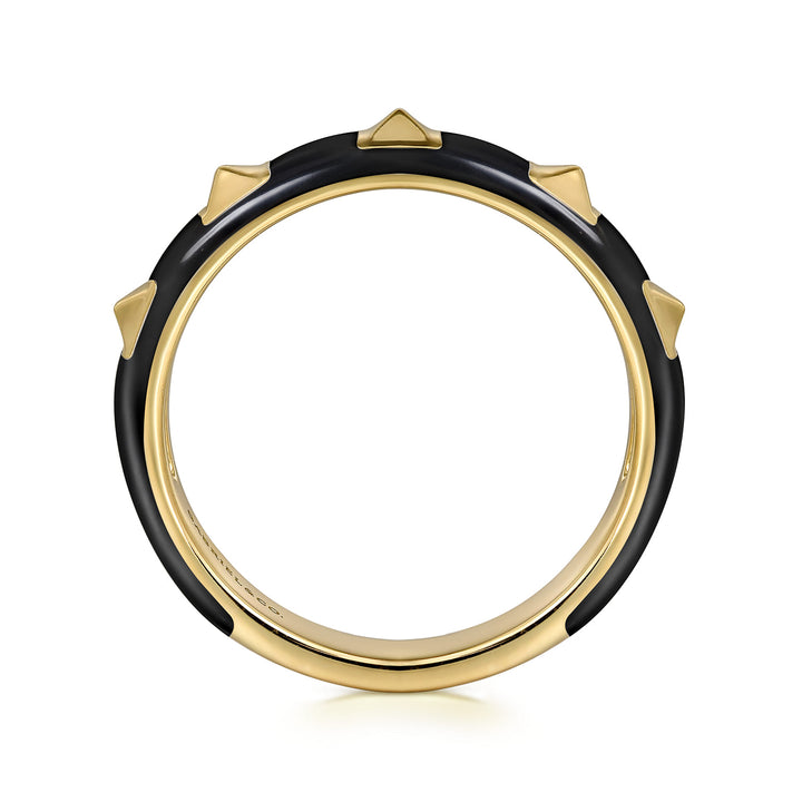 14K Yellow Gold Pyramid Stackable Enamel Ring