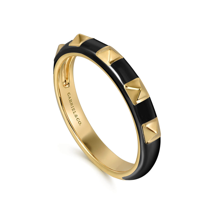14K Yellow Gold Pyramid Stackable Enamel Ring