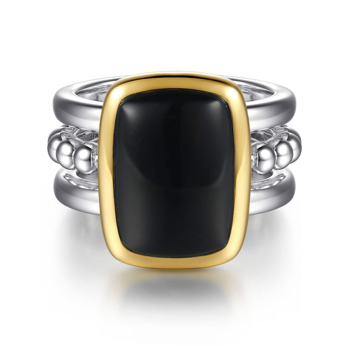 14K Gold & Sterling Silver Onyx Ring