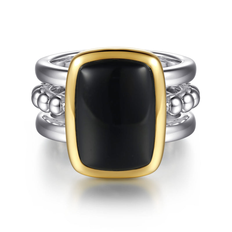 14K Gold & Sterling Silver Onyx Ring