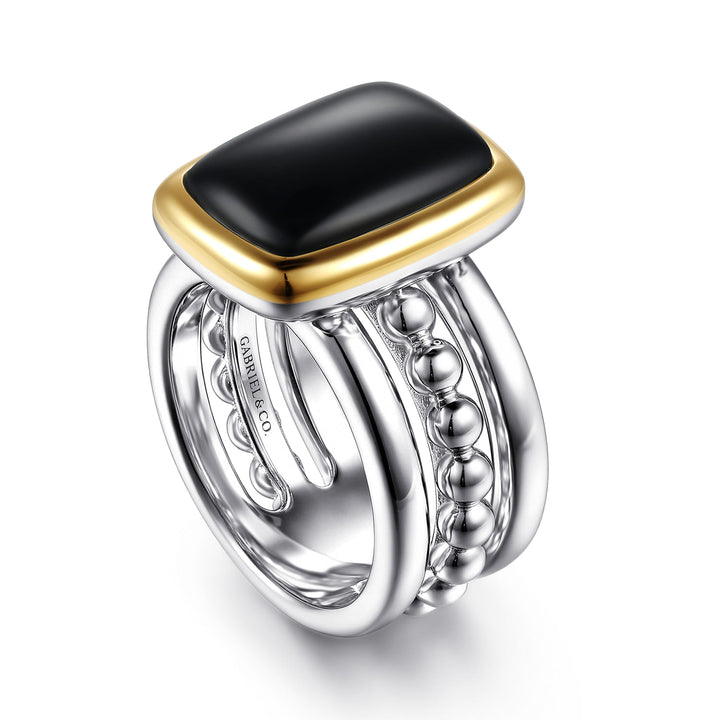 14K Gold & Sterling Silver Onyx Ring