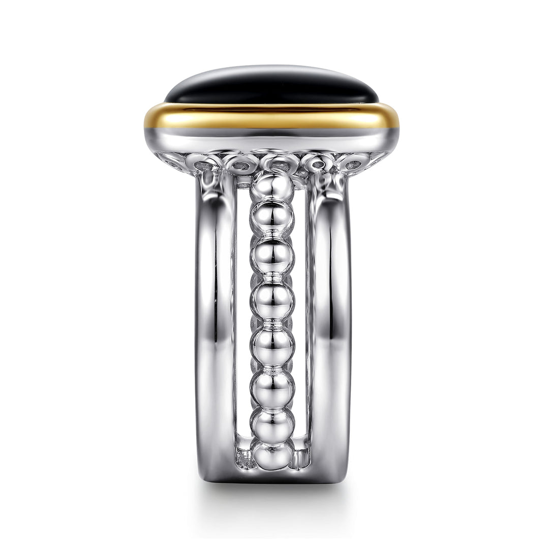 14K Gold & Sterling Silver Onyx Ring