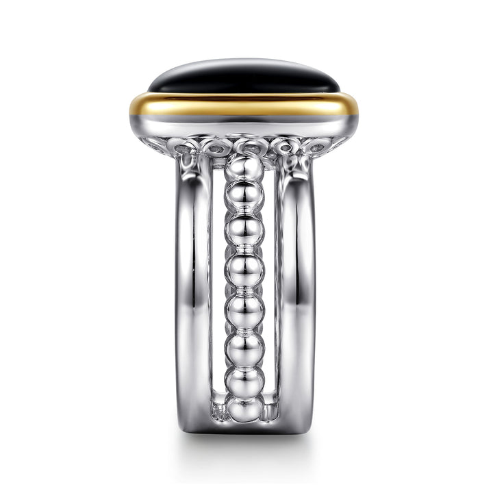 14K Gold & Sterling Silver Onyx Ring