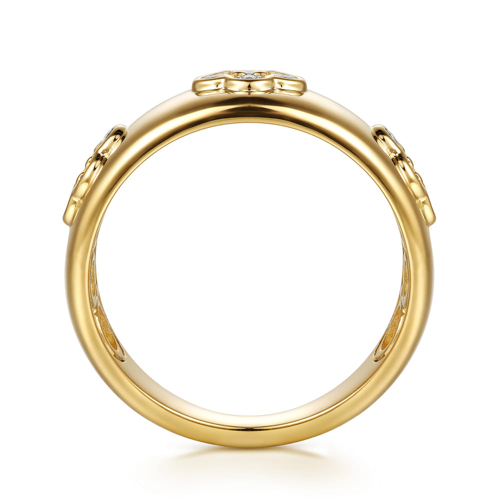 Contemporary 14K Yellow Gold Clover Station Wide Ring