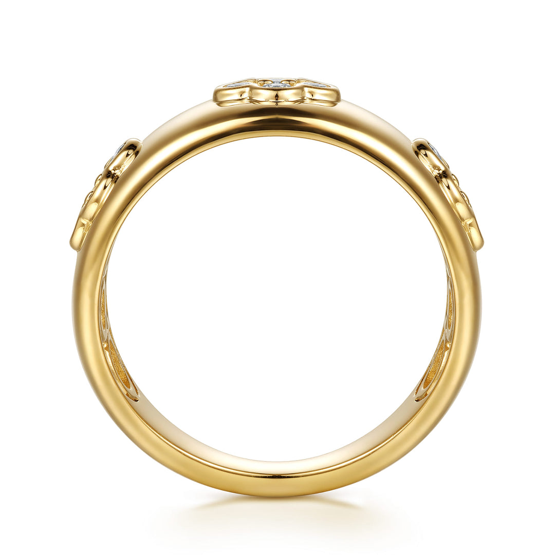 Contemporary 14K Yellow Gold Clover Station Wide Ring