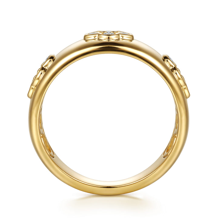 Contemporary 14K Yellow Gold Clover Station Wide Ring