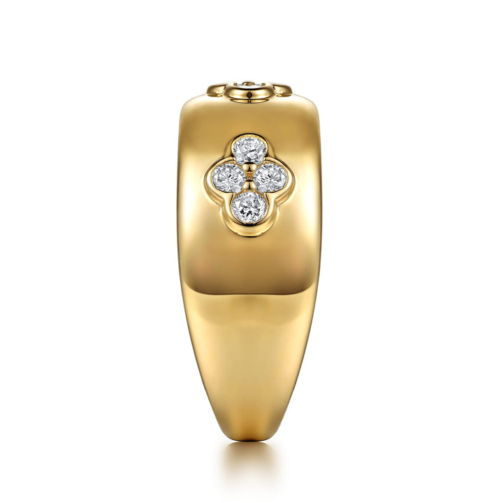 Contemporary 14K Yellow Gold Clover Station Wide Ring