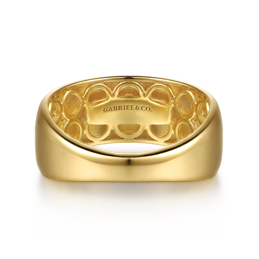 Contemporary 14K Yellow Gold Clover Station Wide Ring