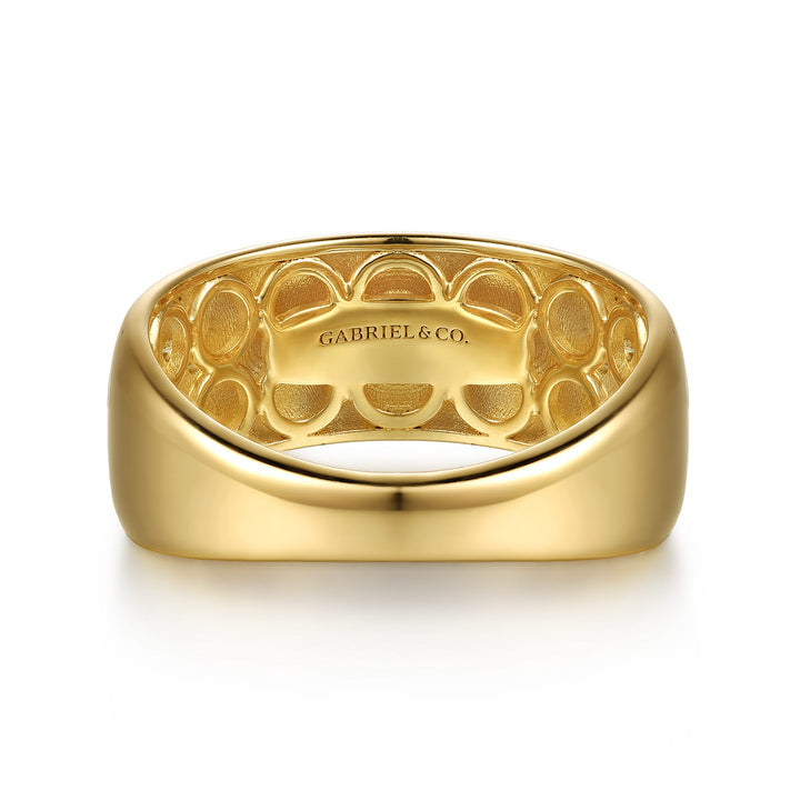 Contemporary 14K Yellow Gold Clover Station Wide Ring
