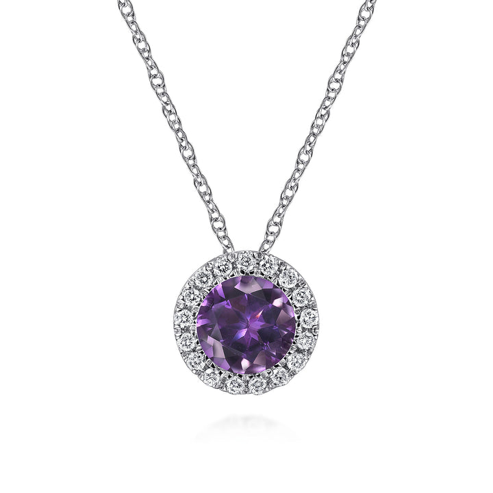 14K White Gold Amethyst Pendant Necklace