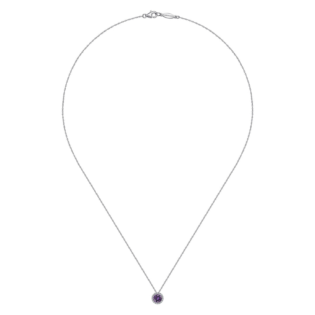 14K White Gold Amethyst Pendant Necklace