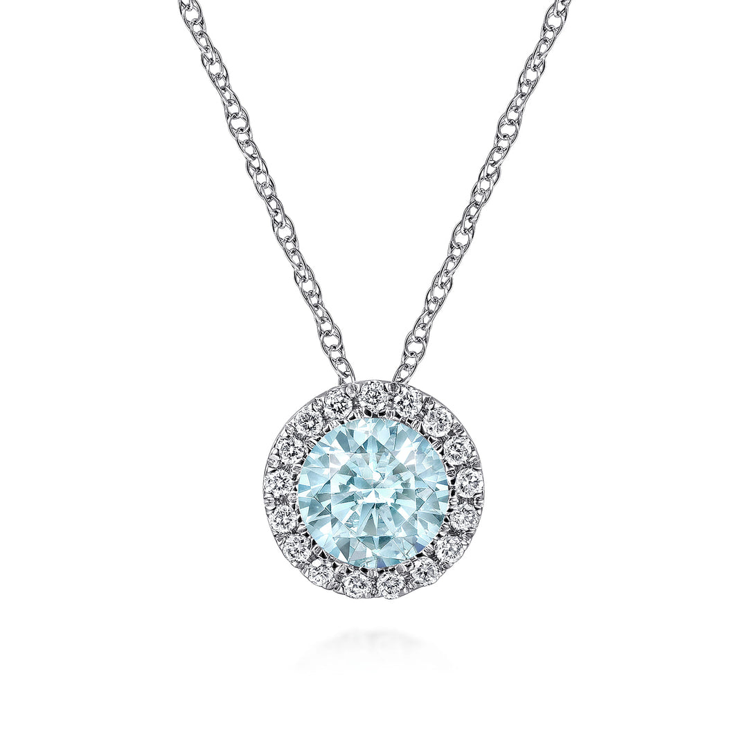 14K White Gold Aquamarine Pendant Necklace