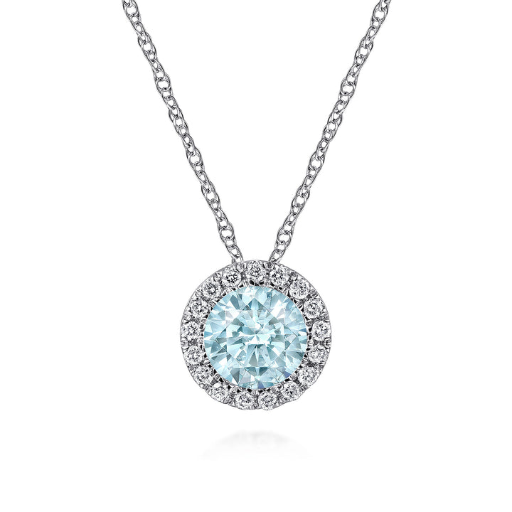 14K White Gold Aquamarine Pendant Necklace