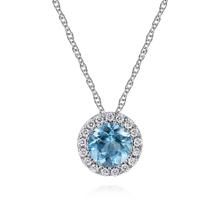 14K White Gold Blue Topaz Pendant Necklace