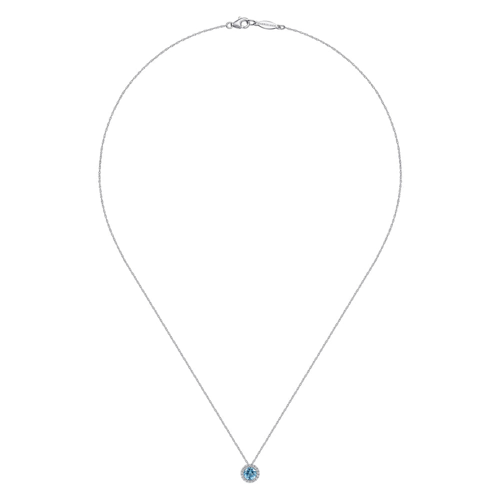 14K White Gold Blue Topaz Pendant Necklace
