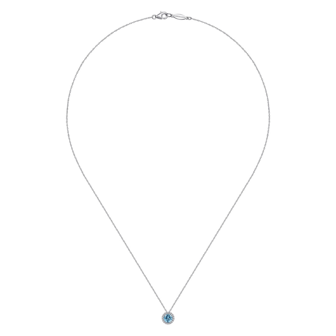 14K White Gold Blue Topaz Pendant Necklace