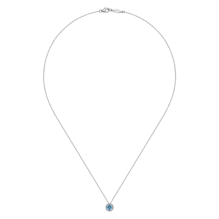 14K White Gold Blue Topaz Pendant Necklace