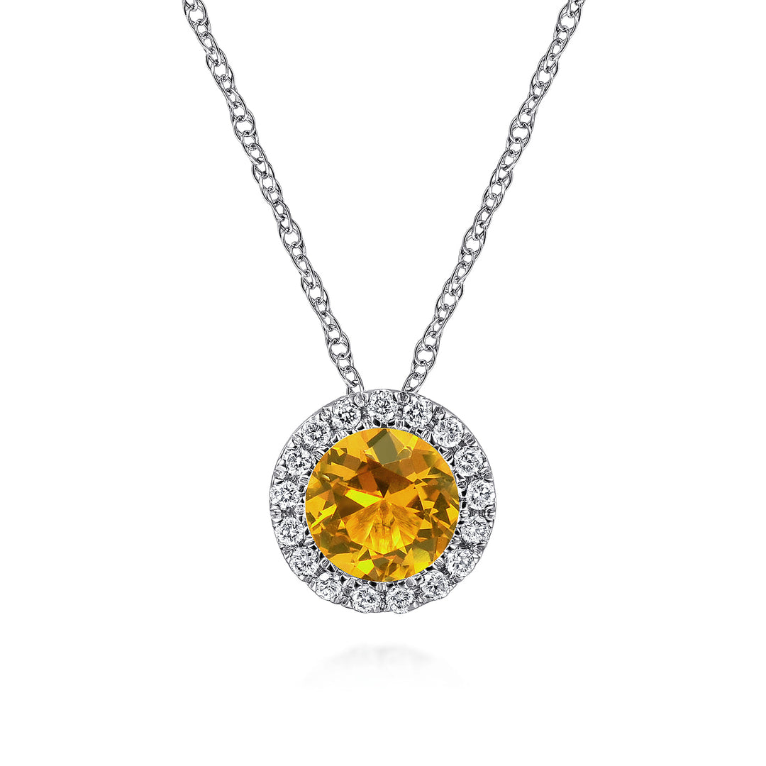 14K White Gold Citrine Pendant Necklace