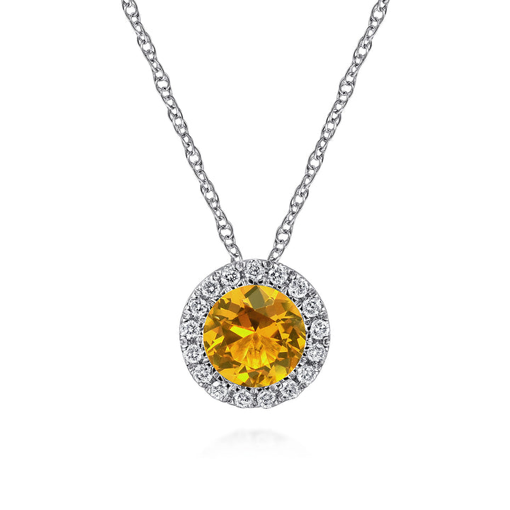 14K White Gold Citrine Pendant Necklace