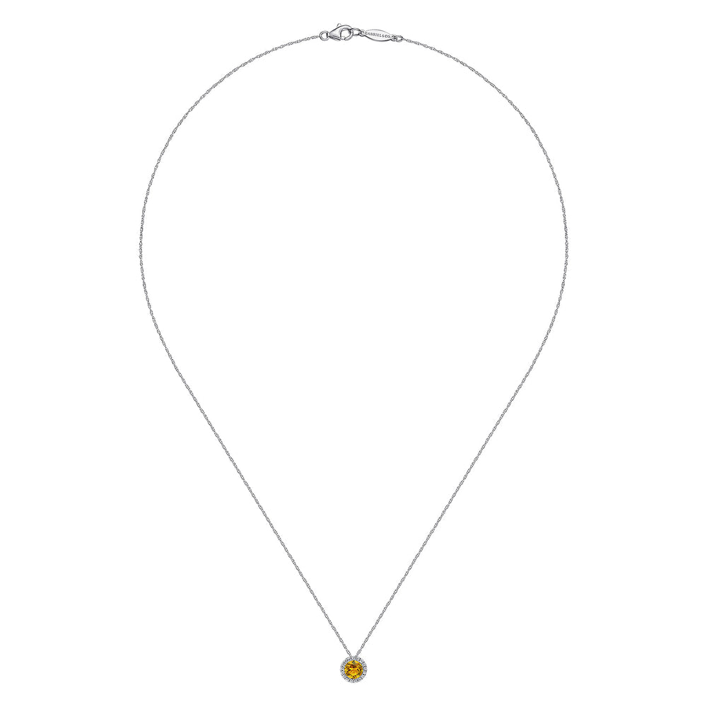 14K White Gold Citrine Pendant Necklace
