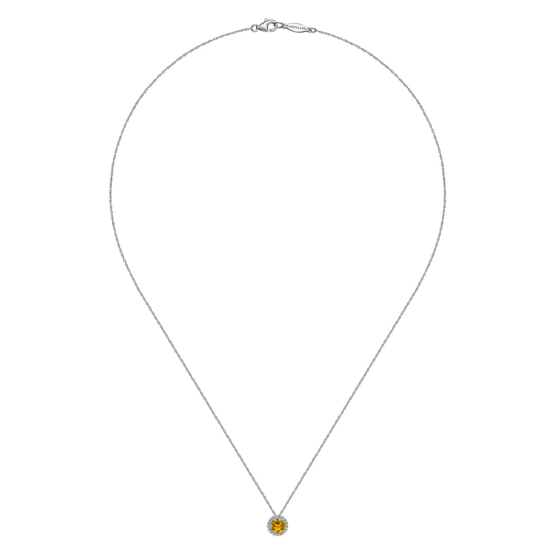 14K White Gold Citrine Pendant Necklace